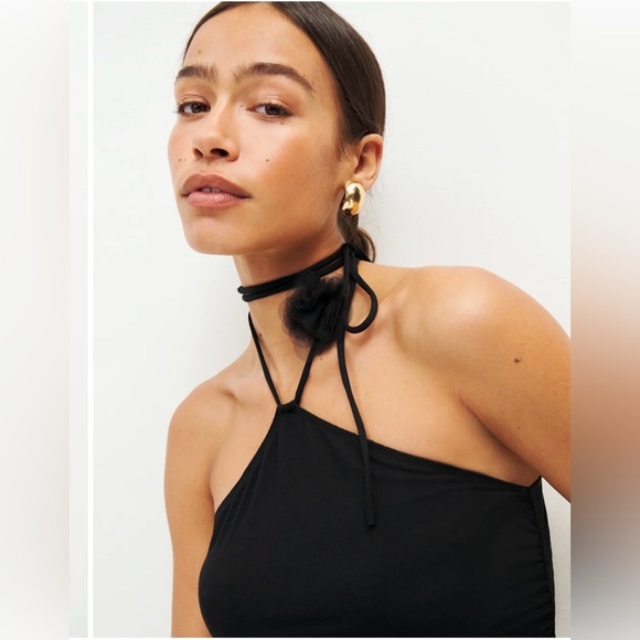 Reformation Dress L Amalia Black Halter Mini Dress $128- - Picture 3 of 10